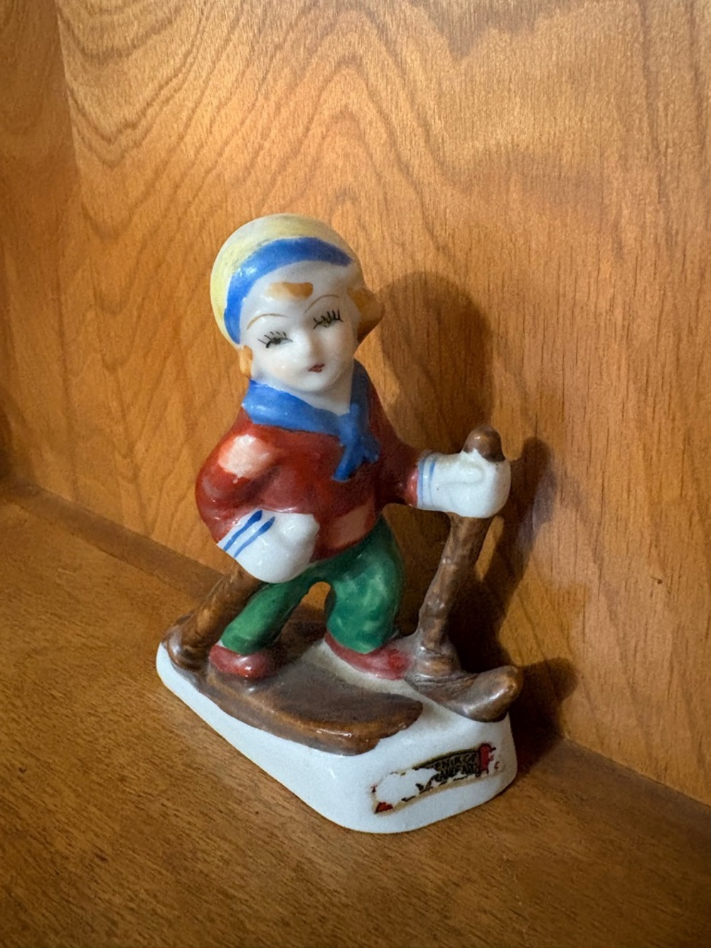 Hand-Painted Ceramic Vintage Skier Figurine Made in Occupied Japan